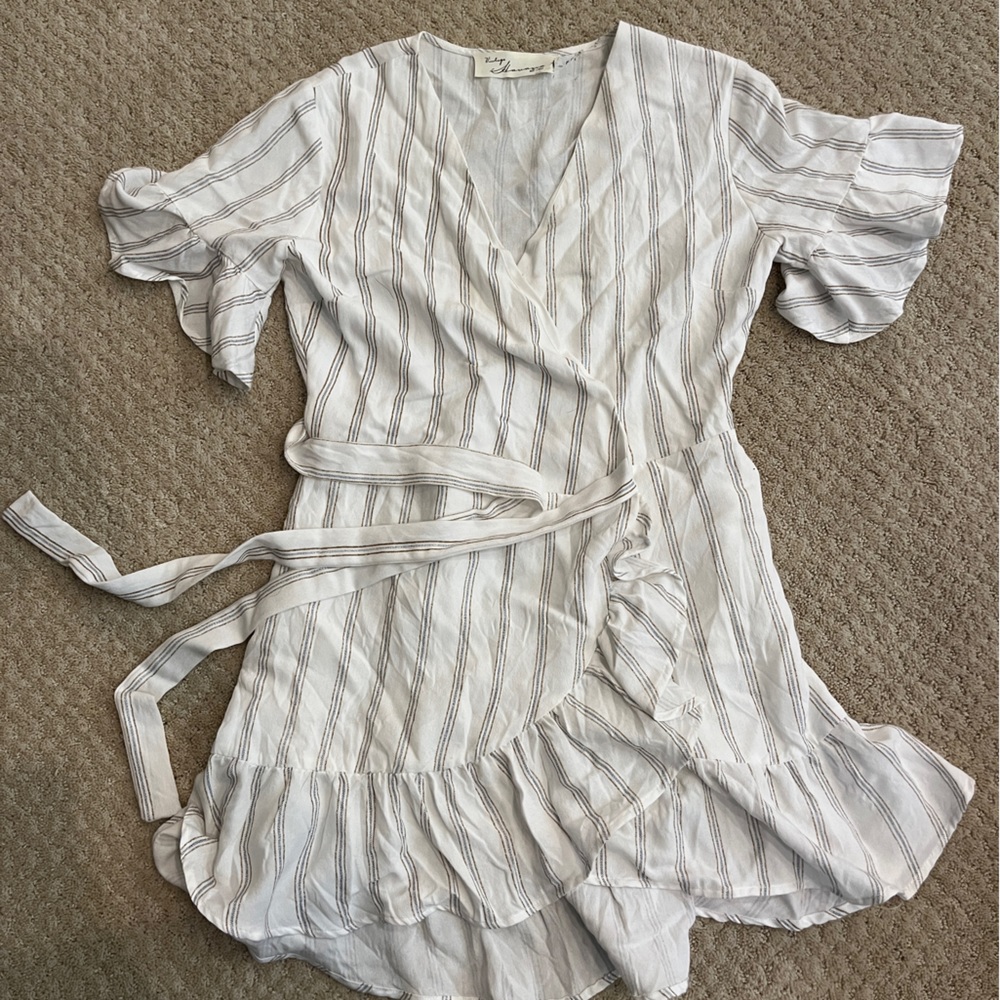 White Striped Wrap Dress